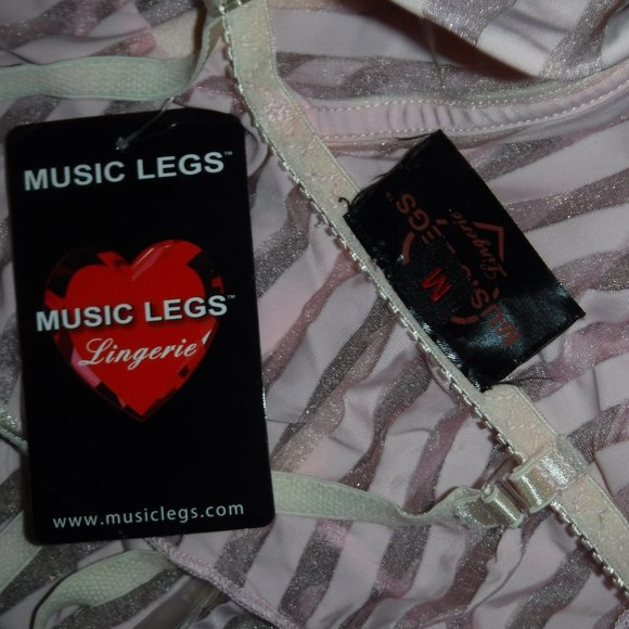 NWT Music Legs Pink Stripe Sheer Chemise w/ Garter Hooks Lingerie sz M - Picture 3 of 3